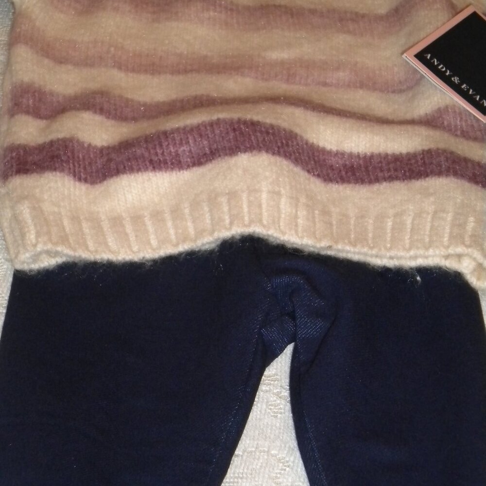 Andy & Evan Toddler Oatmeal/Purple Ombre Striped Sweater & Legging Set